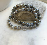 Elly’s 8.1-10.6mm 41pcs Tahitian Ocean pearls necklace: Extreme luster, Hand knotted, 17.8”, S925 silver necklace strand, gift for her