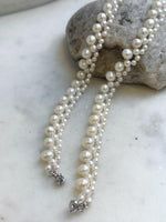 Elly’s 3-ply 3.5-6.6mm white pearls necklace: Extreme luster, Handmade, 16.1”, S925 silver magnetic clips necklace strand.gift for her