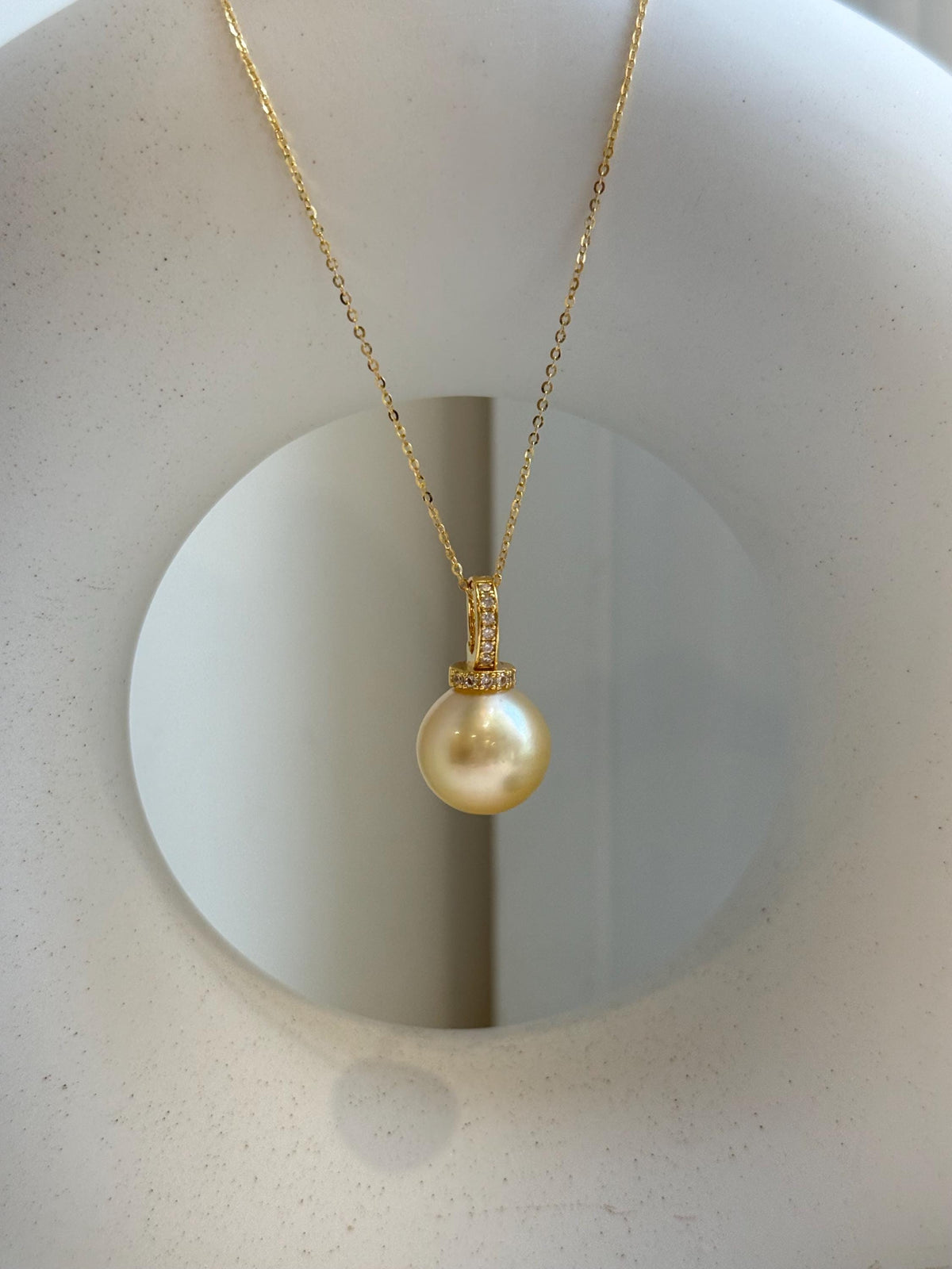 Elly’s 14.4mm Huge South Sea ultra gold ocean Pearl pendant: Extreme luster mirrored. S925 silver with gold plated minimalist pendant set. gift for her anniversary