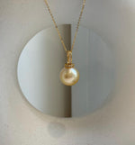 Elly’s 14.4mm Huge South Sea ultra gold ocean Pearl pendant: Extreme luster mirrored. S925 silver with gold plated minimalist pendant set. gift for her Valentine’s Day