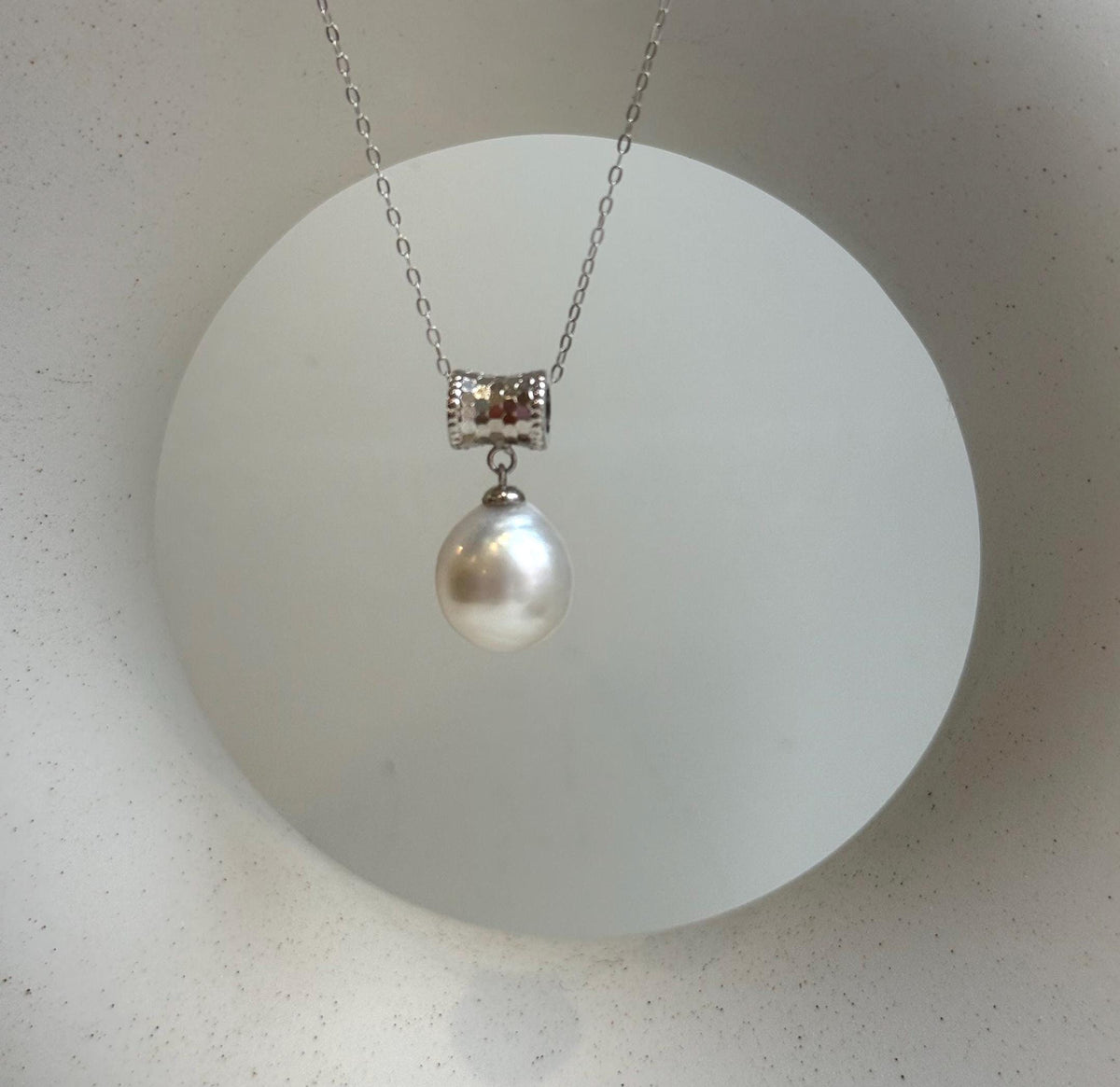 Elly’s 11.7mm Australian ocean white pearl cool Pendant: Extreme luster, 2.4cm high, S925 silver pendant chain set. gift for her