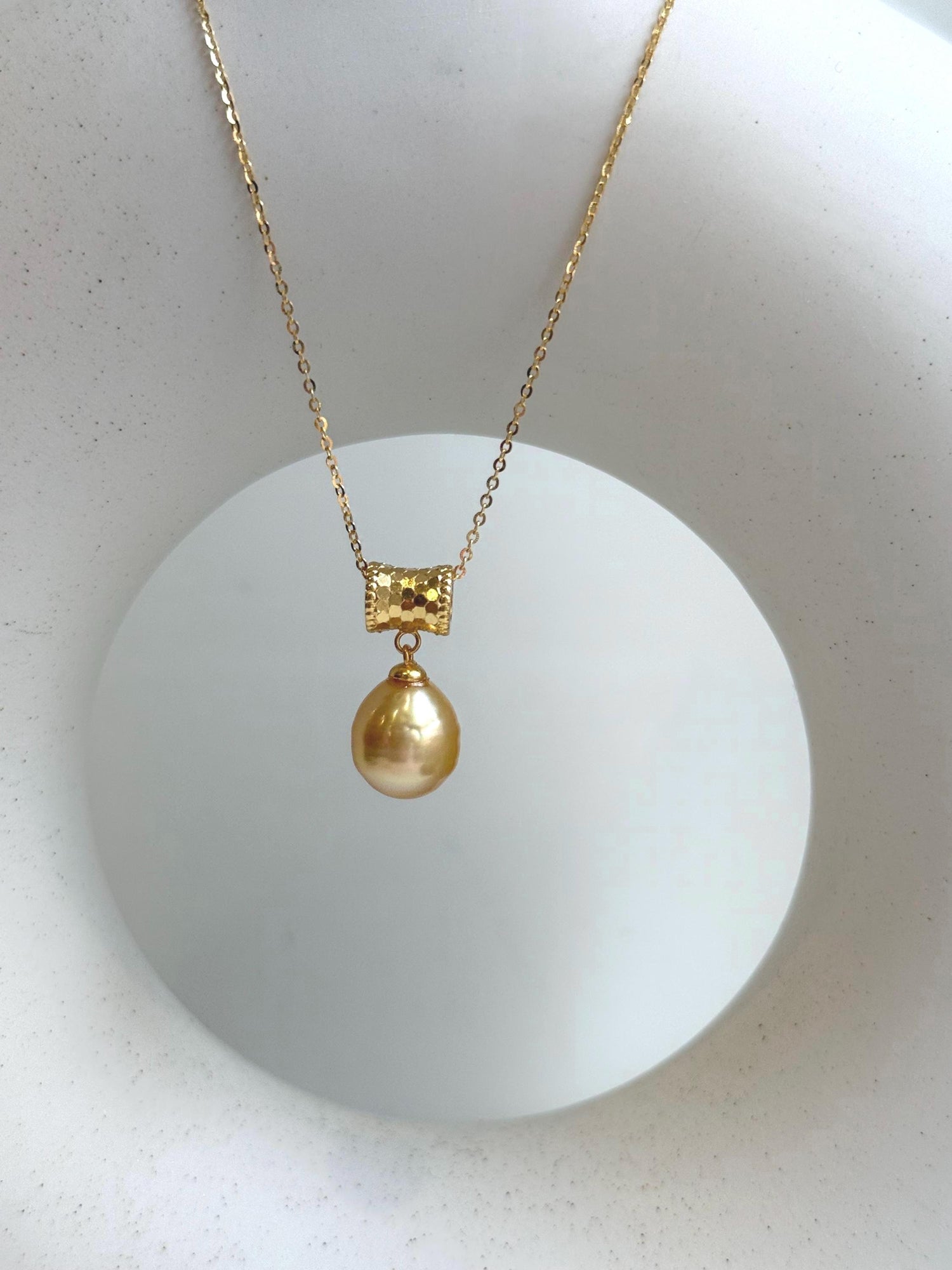 Elly’s 10.6mm South Sea Gold iridescent ocean Pearl pendant: Extreme luster mirrored. S925 silver with gold plated cool pendant set. gift for her birthday