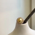 Elly’s 14.2mm South sea Tea gold ocean pearl Ring: Extreme luster mirrored, 2cm dia, S925 silver with gold plated adjustable Vintage Ring. gift for her birthday