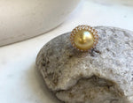 Elly’s 14.2mm South sea Tea gold ocean pearl Ring: Extreme luster mirrored, 2cm dia, S925 silver with gold plated adjustable Vintage Ring. gift for her