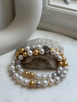 46pcs 9.5-11.5mm White Golden Silver Edison Round Pearls Necklace: Extreme luster mirrored, hand knotted, 20.1” S925 silver necklace. gift for her