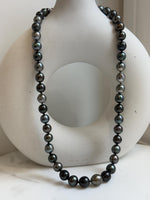 Elly’s 43pcs 8.9-11.1mm Tahitian Multicolor Ocean Pearls Necklace: extreme luster mirrored, knotted 20.5”, S925 silver necklace.gift for her