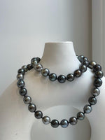 Elly’s 43pcs 8.9-11.1mm Tahitian Multicolor Ocean Pearls Necklace: extreme luster mirrored, knotted 20.5”, S925 silver necklace.gift for her