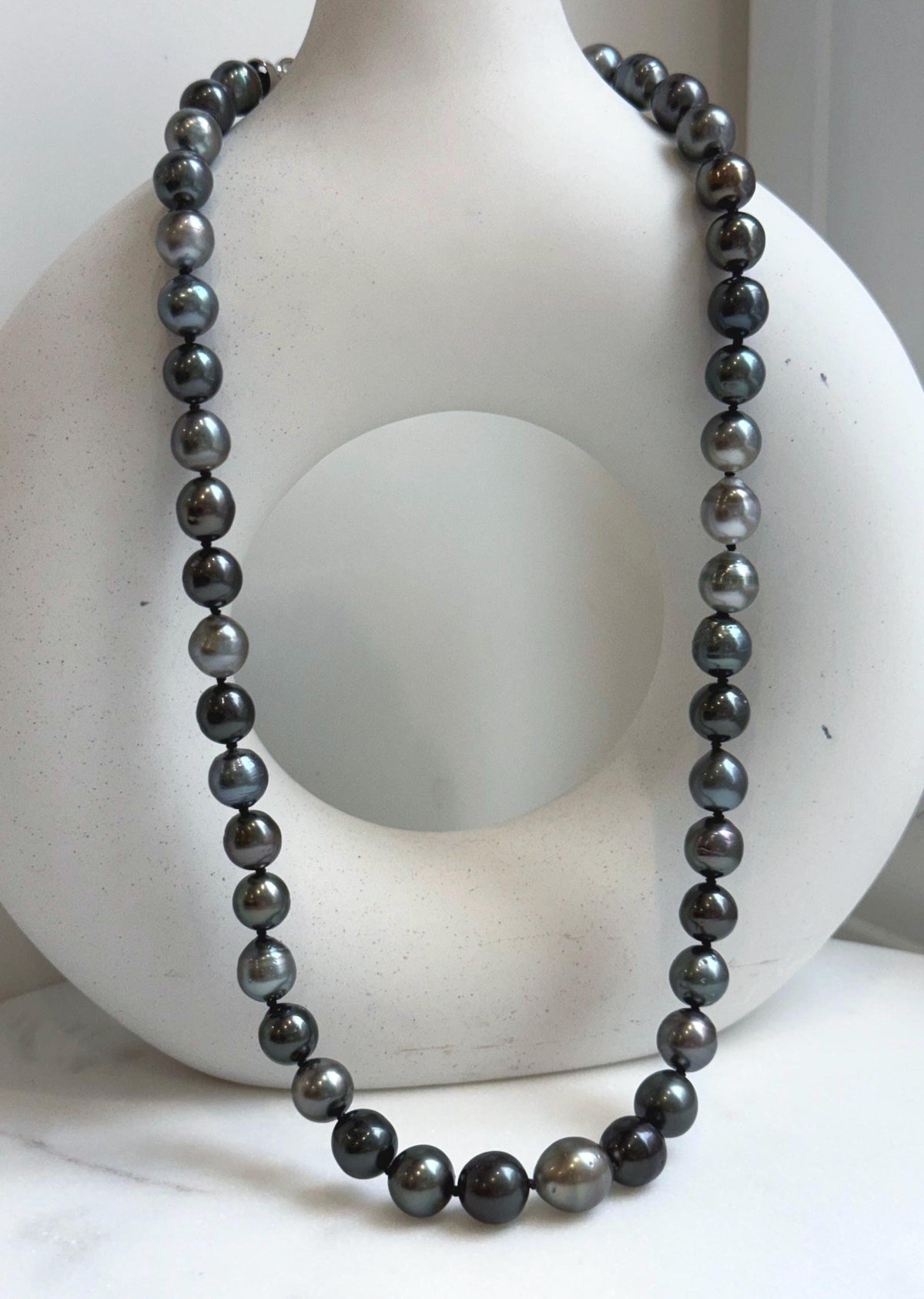 Elly’s 43pcs 8.9-11.1mm Tahitian Multicolor Ocean Pearls Necklace: extreme luster mirrored, knotted 20.5”, S925 silver necklace.gift for her holiday