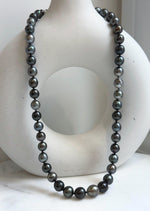 Elly’s 43pcs 8.9-11.1mm Tahitian Multicolor Ocean Pearls Necklace: extreme luster mirrored, knotted 20.5”, S925 silver necklace.gift for her holiday
