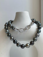 Elly’s 43pcs 8.9-11.1mm Tahitian Multicolor Ocean Pearls Necklace: extreme luster mirrored, knotted 20.5”, S925 silver necklace.gift for her party
