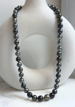 Elly’s 43pcs 8.9-11.1mm Tahitian Multicolor Ocean Pearls Necklace: extreme luster mirrored, knotted 20.5”, S925 silver necklace.gift for her