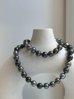 Elly’s 43pcs 8.9-11.1mm Tahitian Multicolor Ocean Pearls Necklace: extreme luster mirrored, knotted 20.5”, S925 silver necklace.gift for her