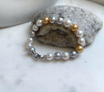 Elly’s 18pcs 8.3-10.5mm White gold silver Edison Pearls Bracelet: Extreme luster mirrored, 7.6” knotted, S925 silver Bracelet. gift for her birthday