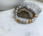 Elly’s 18pcs 8.3-10.5mm White gold silver Edison Pearls Bracelet: Extreme luster mirrored, 7.6” knotted, S925 silver Bracelet. gift for her anniversary