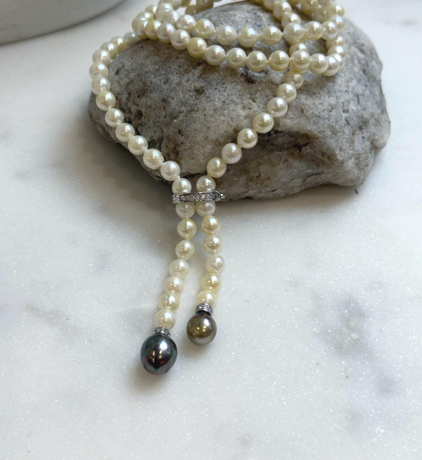 Elly’s 26” Akoya light golden Tahitian ocean pearls necklace:Extreme luster mirrored, knotted, S925 silver necklace strand. gift for her