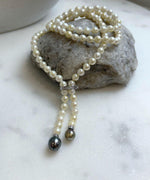 Elly’s 26” Akoya light golden Tahitian ocean pearls necklace:Extreme luster mirrored, knotted, S925 silver necklace strand. gift for her daily office sweater necklace