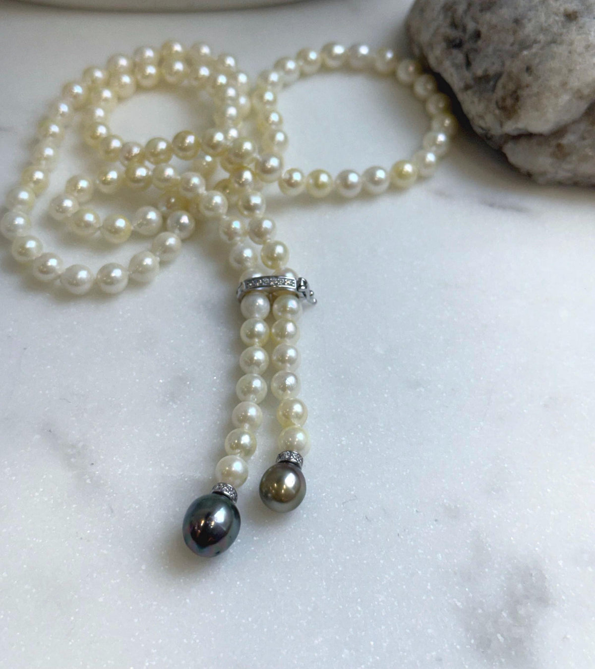 Elly’s 26” Akoya light golden Tahitian ocean pearls necklace:Extreme luster mirrored, knotted, S925 silver necklace strand. gift for her daily office sweater necklace