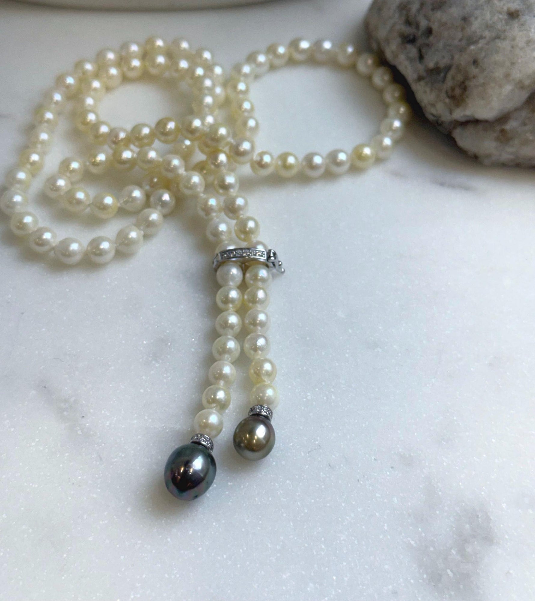 Elly’s 26” Akoya light golden Tahitian ocean pearls necklace:Extreme luster mirrored, knotted, S925 silver necklace strand. gift for her daily office sweater necklace