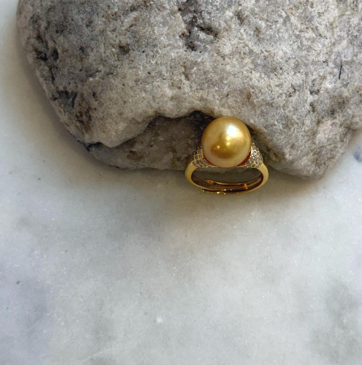 Elly’s 11.2mm South sea deep golden ocean pearl Ring: Extreme luster mirrored, S925 silver with gold plated adjustable Vintage Ring.gift for her