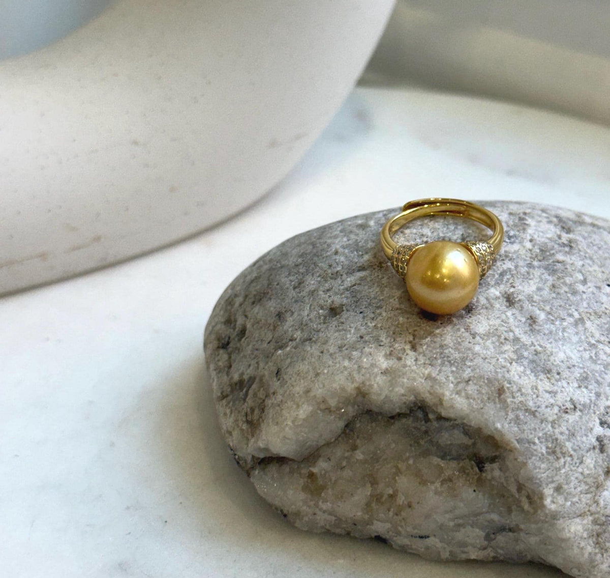 Elly’s 11.2mm South sea deep golden ocean pearl Ring: Extreme luster mirrored, S925 silver with gold plated adjustable Vintage Ring.gift for her