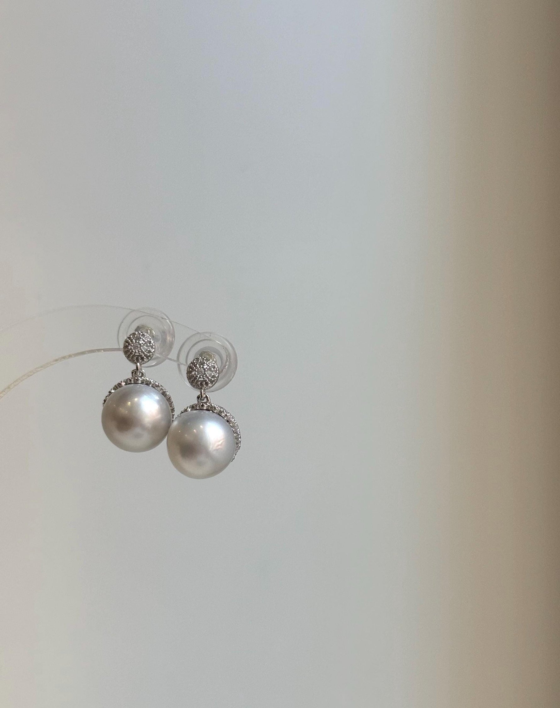 Elly’s 10.6mm Australian white Pearls Vintage earrings: Extreme luster mirrored, s925 silver earrings. daily office pearls earrings for her