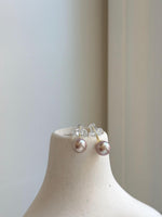 Elly’s 9mm Edison Pearls Earrings: Extreme luster Mirrored, Metallic pink rose color, S925 silver cool minimalist earrings studs.