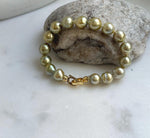 Elly’s 16pcs 8.9-10.2mm Genius south sea Tea Golden ocean Pearls Bracelet: Extreme luster mirrored, 7.7”, S925 silver bracelet. gift for her