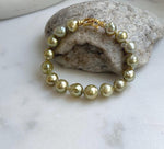 Elly’s 16pcs 8.9-10.2mm Genius south sea Tea Golden ocean Pearls Bracelet: Extreme luster mirrored, 7.7”, S925 silver bracelet. gift for her