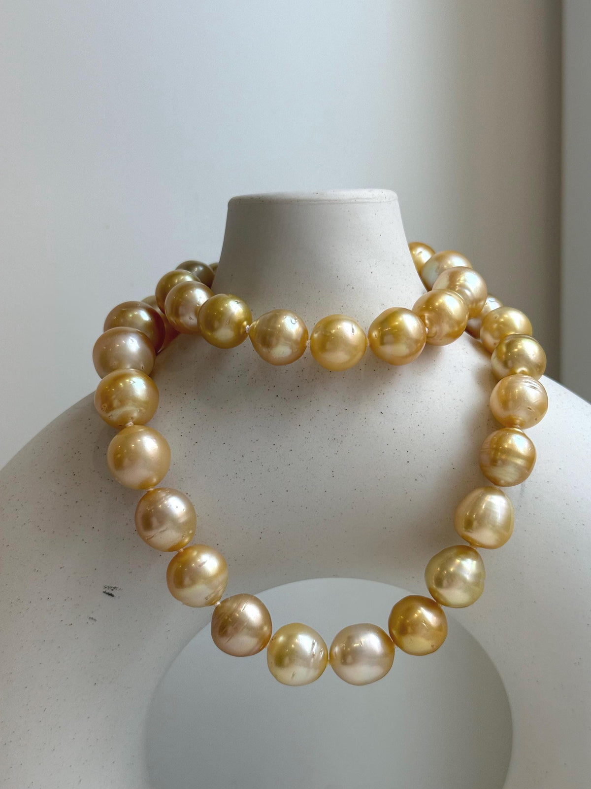 Elly’s 9.8-12.7mm 38pcs South sea Golden Ocean Pearls Necklace: Extreme luster, 18.5” knotted, S925 silver necklace strand.gift for her