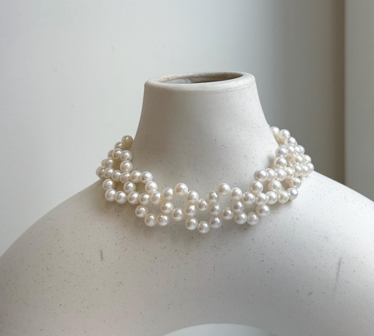 Elly’s 3-ply 4-4.5mm white pearls bracelet: Extreme luster, Handmade braided, 6.9”, S925 silver magnetic clips bracelet. daily pearl bracelet