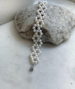 Elly’s 3-ply 4-4.5mm white pearls bracelet: Extreme luster, Handmade braided, 6.9”, S925 silver magnetic clips bracelet. daily office pearl bracelet