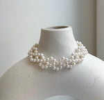 Elly’s 3-ply 4-4.5mm white pearls bracelet: Extreme luster, Handmade braided, 6.9”, S925 silver magnetic clips bracelet. daily office pearl bracelet