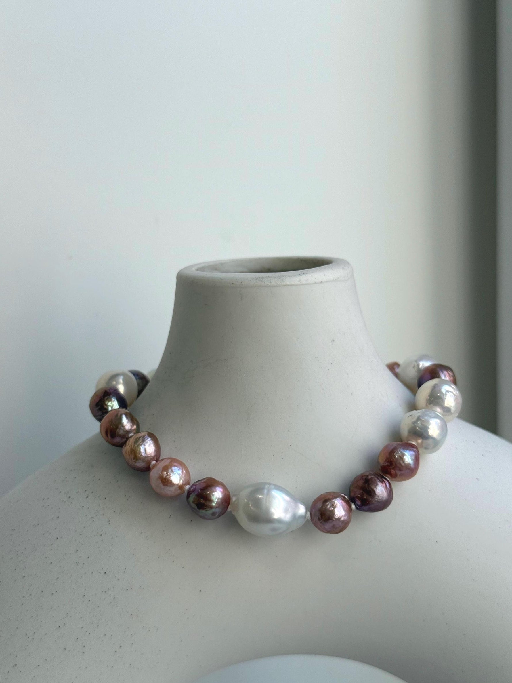 Elly’s Metallic pink rose gold pearls Bracelet: Extreme luster mirrored, 8” knotted, S925 silver Braclet. Pearl jewelry idea, gift for her
