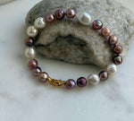 Elly’s Metallic pink rose gold pearls Bracelet: Extreme luster mirrored, 8” knotted, S925 silver Braclet. Pearl jewelry idea, gift for her birthday