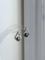 Elly’s 9.2mm Tahitian Peacock hunter ocean Pearls Cool Earrings Hoops: Extreme luster Mirrored, 2.1cm high, S925 silver earrings. gift for her