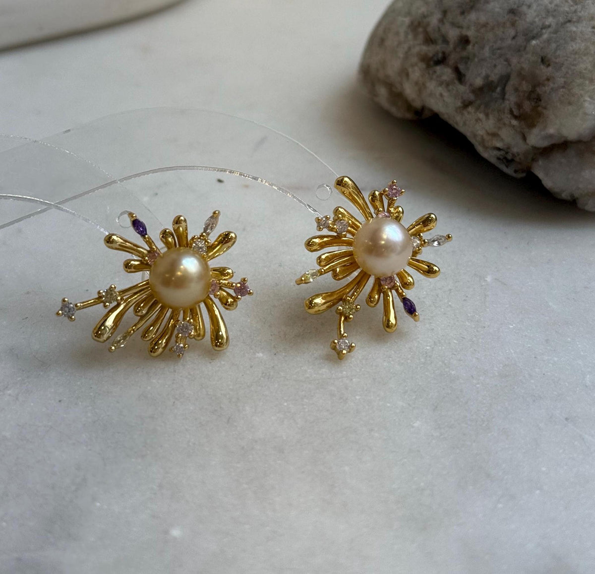 Elly’s 8.2mm Genius natural South sea golden ocean Pearls Fireworks Earrings: Extreme luster mirrored, S925 silver earrings. high quality pearl fancy cool earrings gift for her birthday party