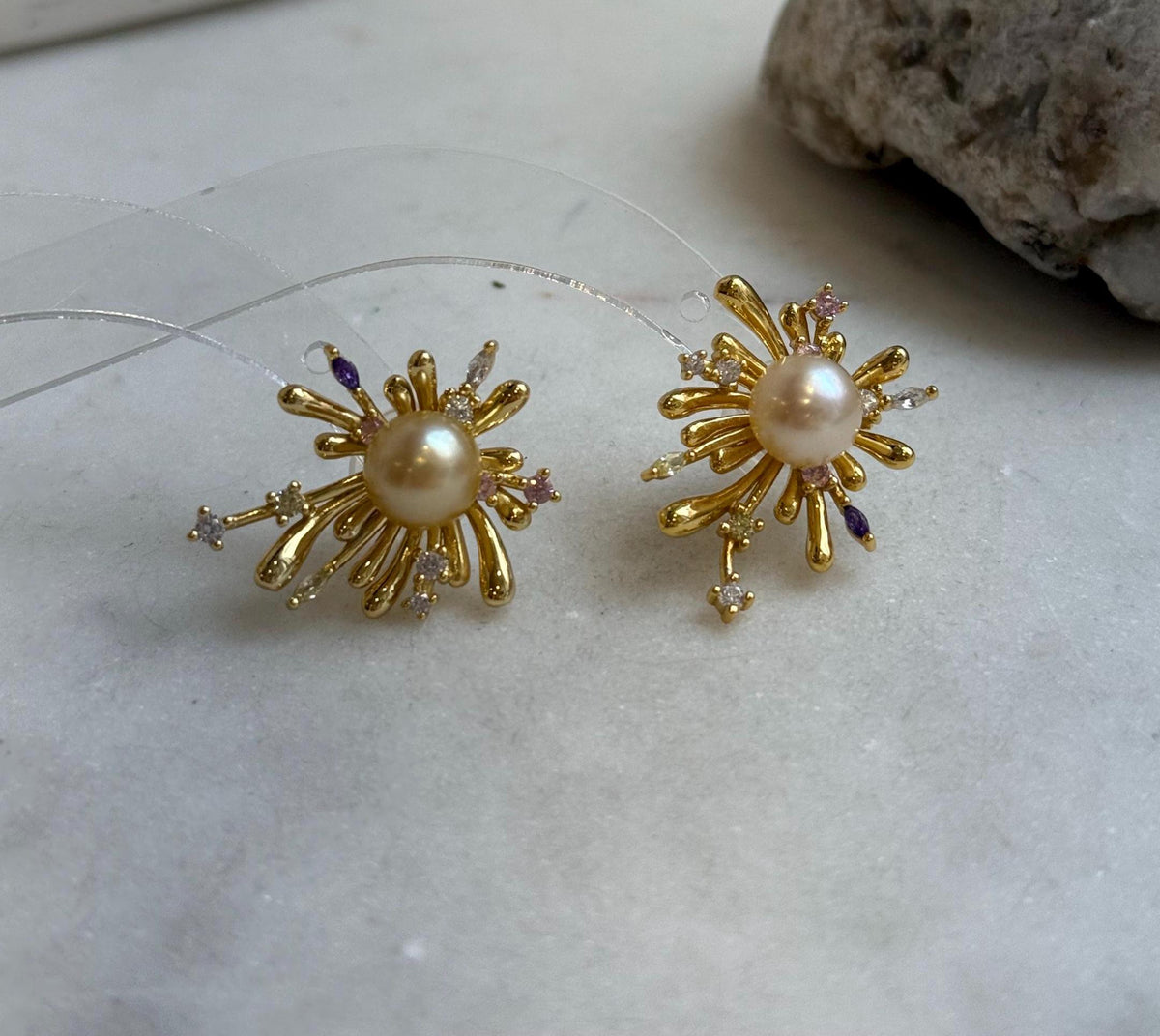 Elly’s 8.2mm Genius natural South sea golden ocean Pearls Fireworks Earrings: Extreme luster mirrored, S925 silver earrings. high quality pearl fancy cool earrings gift for her birthday holiday