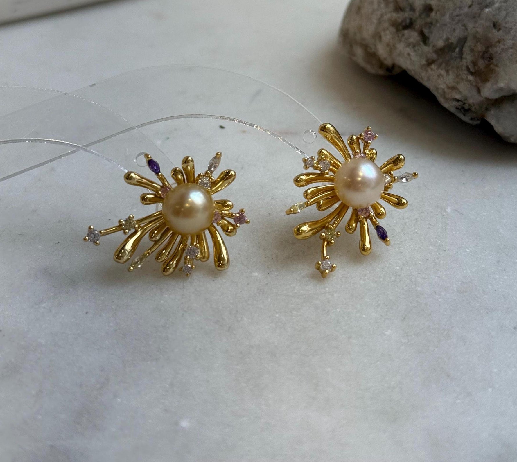 Elly’s 8.2mm Genius natural South sea golden ocean Pearls Fireworks Earrings: Extreme luster mirrored, S925 silver earrings. high quality pearl fancy cool earrings gift for her birthday holiday
