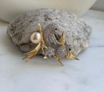 Elly’s Edison peach Gold Pearl Bird Brooch Pendant 2in1: Extreme luster mirrored, 10.7mm, 5x5cm, s925 silver chain not included.gift for her holiday