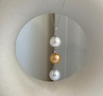 Elly’s 3pcs 11-11.2mm Edison Pears Pendant: Extreme luster mirrored, white golden blue pearls, 5.5cm, s925 silver necklace set.
