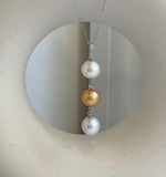 Elly’s 3pcs 11-11.2mm Edison Pears Pendant: Extreme luster mirrored, white golden blue pearls, 5.5cm, s925 silver necklace set. gift for her anniversary