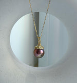 Elly’s Insale 13.3mm metallic rose gold Edison Pearl pendant: Extreme luster mirrored, S925 silver minimalist pendant chain set.