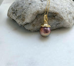 Elly’s Insale 13.3mm metallic rose gold Edison Pearl pendant: Extreme luster mirrored, S925 silver minimalist pendant chain set.