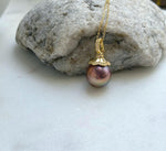 Elly’s Insale 13.3mm metallic rose gold Edison Pearl pendant: Extreme luster mirrored, S925 silver minimalist pendant chain set.