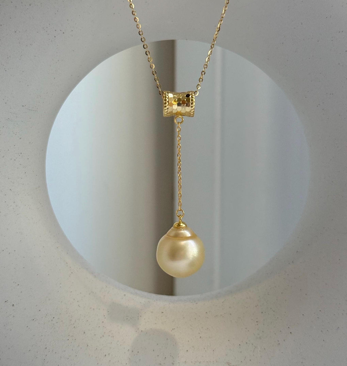 Elly’s 13x14mm South Sea light Gold ocean Pearl pendant: Extreme luster mirrored. 4.8cm high, S925 silver with gold plated cool pendant set, gift for her daily jewelry