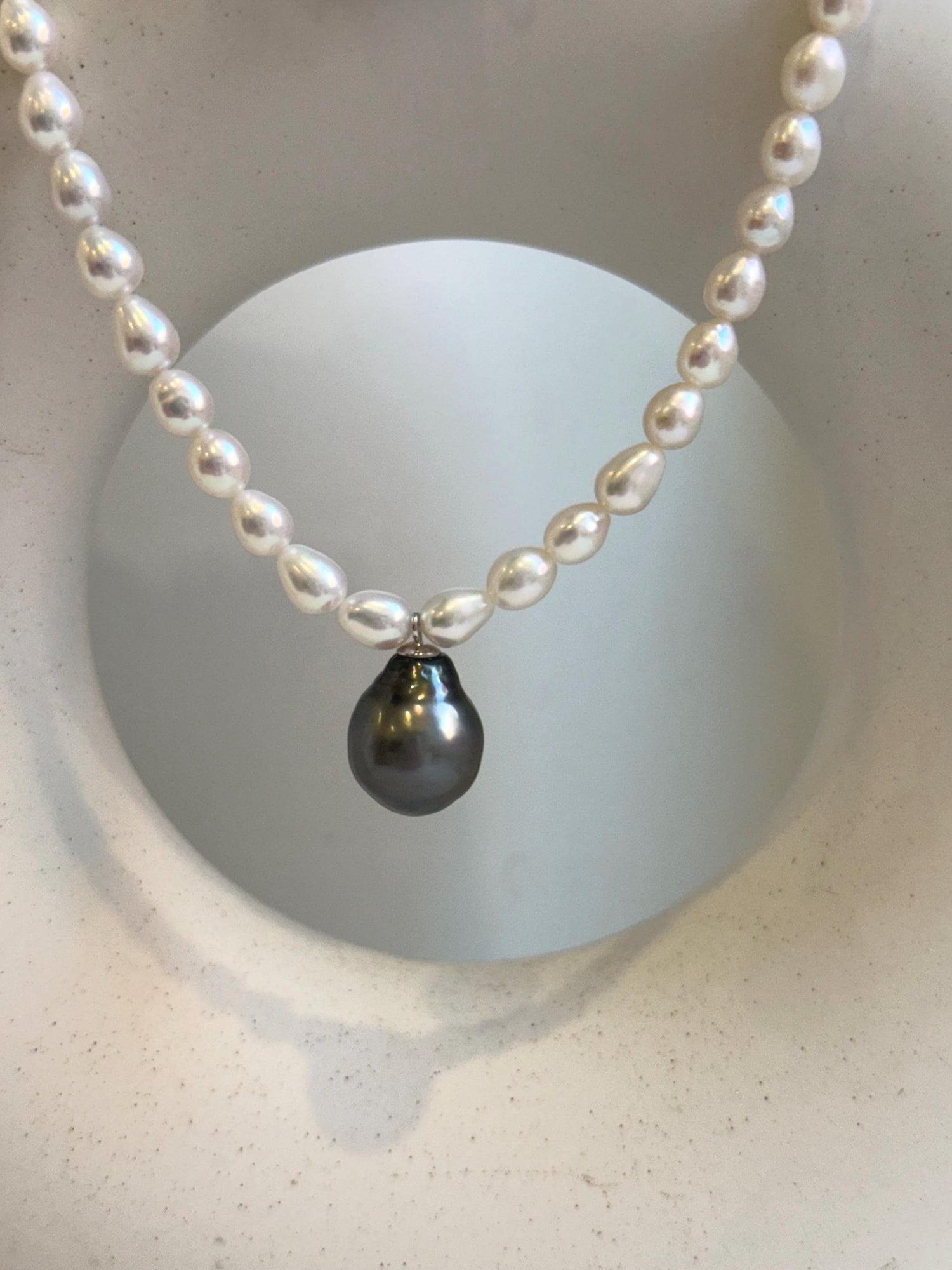 Elly’s 20.5” Tahitian ocean  platinum Freshelwater white Pearls Necklace: extreme luster mirrored, knotted, S925 silver necklace. gift for her