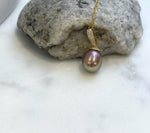 Elly’s Insale 13mm metallic rose gold Edison Pearl pendant: Extreme luster mirrored, S925 silver minimalist pendant chain set.gift for her