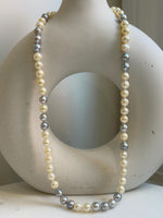Elly’s 7-7.6mm 62pcs Akoya Silver Golden Ocean pearls necklace choker:  Extreme luster mirrored, knotted 20.1”, S925 silver necklace. gift for her retirement