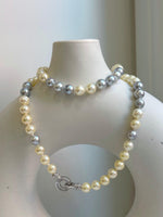 Elly’s 7-7.6mm 62pcs Akoya Silver Golden Ocean pearls necklace choker:  Extreme luster mirrored, knotted 20.1”, S925 silver necklace. gift for her