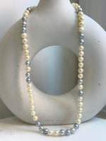 Elly’s 7-7.6mm 62pcs Akoya Silver Golden Ocean pearls necklace choker:  Extreme luster mirrored, knotted 20.1”, S925 silver necklace. gift for her
